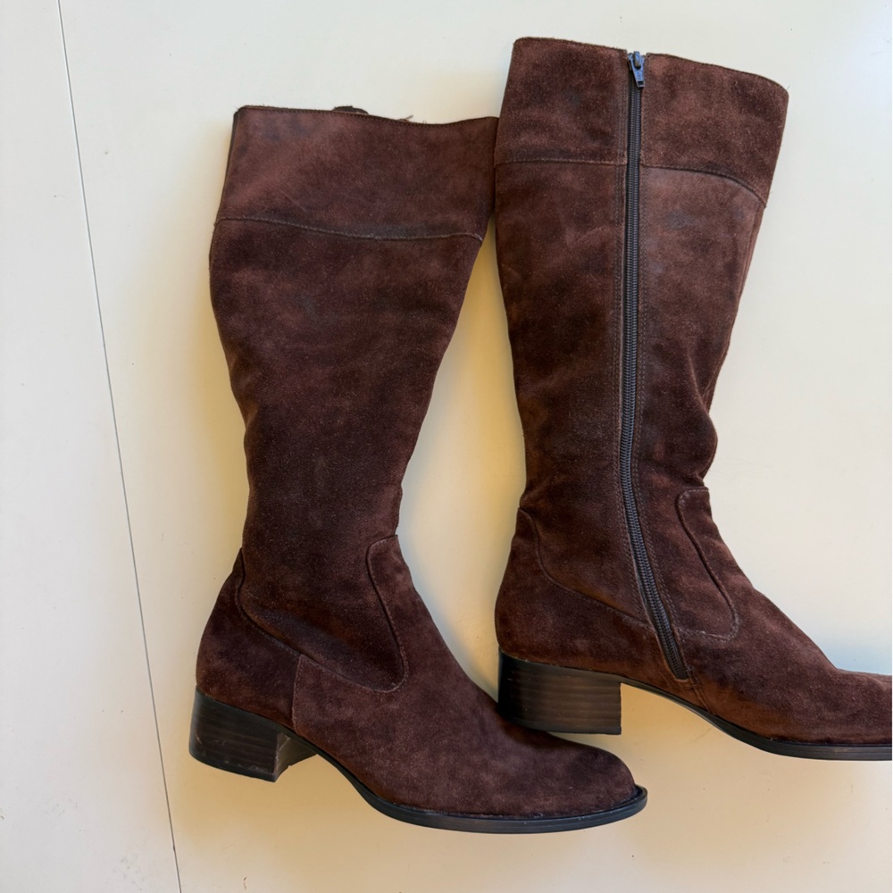 Brown Suede Knee-High Boots